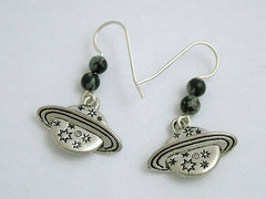 Pewter & Sterling Silver planet & stars dangle earrings-celestial,sky, astronomy