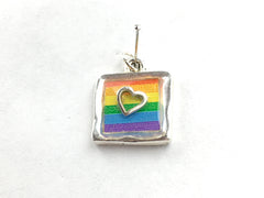 Pewter with Rainbow flag & sterling silver Heart pendant-resin, Gay Pride,LGBTQ