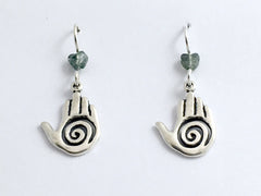 Sterling silver Hand with Spiral dangle Earrings- Healer's, Reiki, Moss Agate