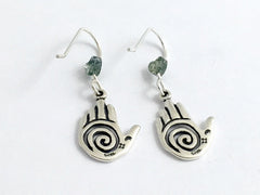 Sterling silver Hand with Spiral dangle Earrings- Healer's, Reiki, Moss Agate