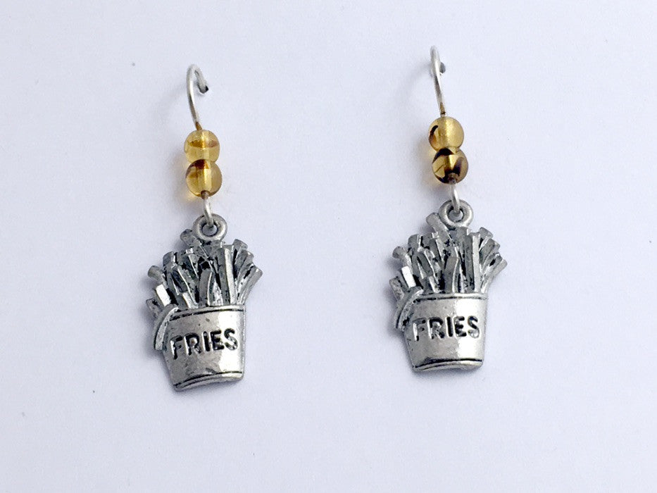 Pewter & Sterling silver French Fries dangle Earrings- Fry, Potatoes, chips,