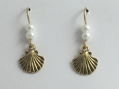 Goldtone Pewter & 14K GF shell earrings-ocean-coast-sea, beach, tidepool, shells