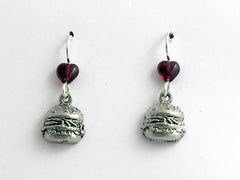 Pewter & Sterling Silver Hamburger on bun dangle earrings-burger, food, bbq-cook