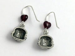 Pewter & Sterling Silver Hamburger on bun dangle earrings-burger, food, bbq-cook