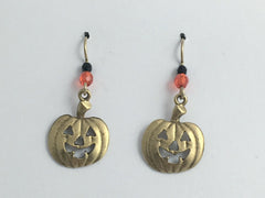 Goldtone Pewter & 14k gf Jack O Lantern dangle Earrings-Halloween, pumpkin