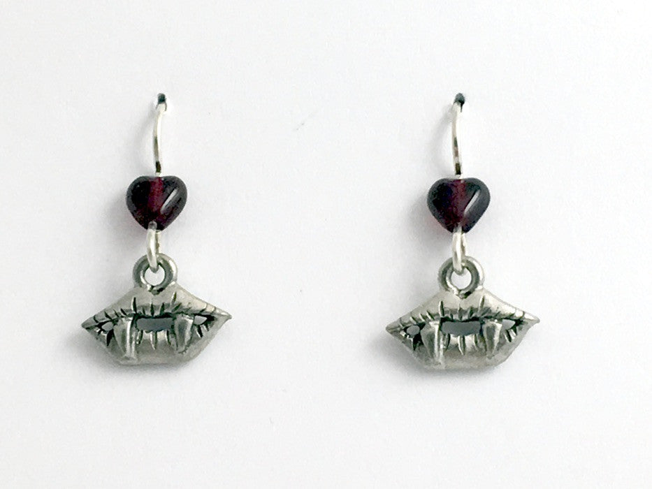 Pewter & Sterling silver Vampire mouth dangle Earrings-fangs- Vampires- Dracula