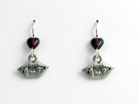 Pewter & Sterling silver Vampire mouth dangle Earrings-fangs- Vampires- Dracula