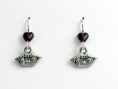 Pewter & Sterling silver Vampire mouth dangle Earrings-fangs- Vampires- Dracula