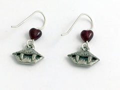 Pewter & Sterling silver Vampire mouth dangle Earrings-fangs- Vampires- Dracula