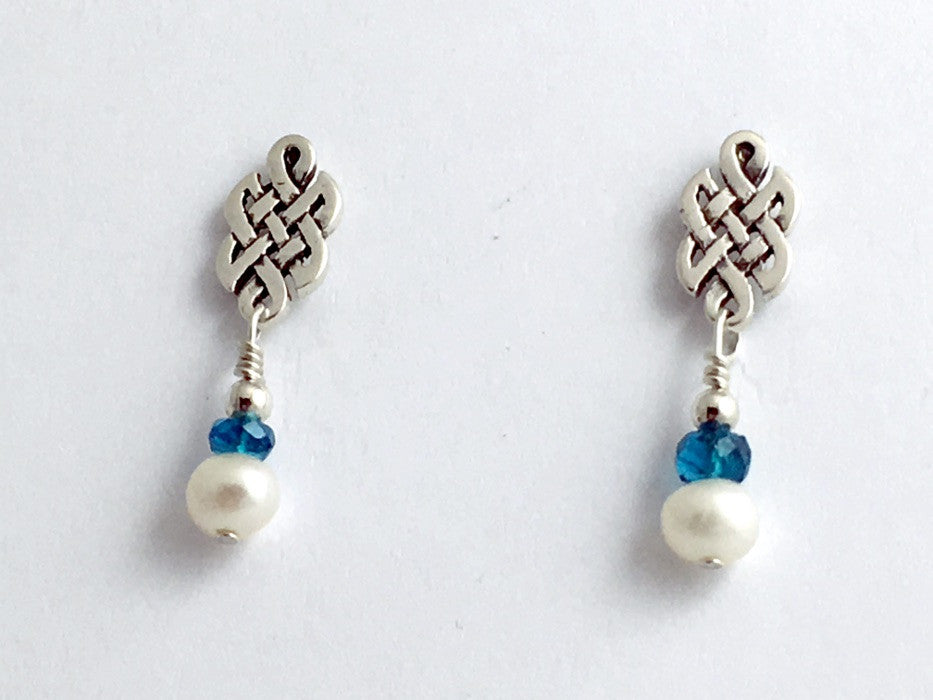 Sterling Silver & surgical steel  Celtic knot stud Earrings-Apatite, FW Pearls