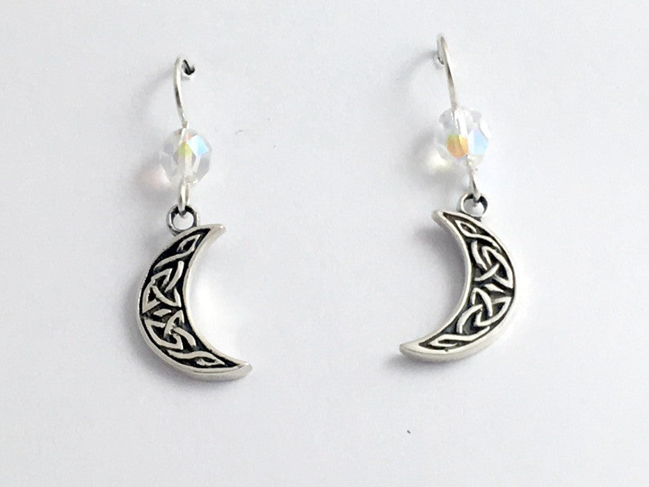 Sterling Silver crescent moon w/ Celtic knot dangle earrings-lunar-celestial-sky
