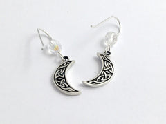 Sterling Silver crescent moon w/ Celtic knot dangle earrings-lunar-celestial-sky