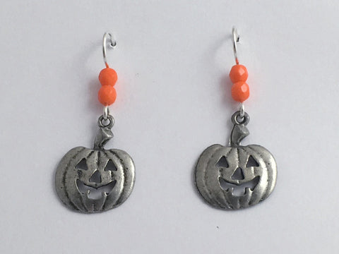 Pewter & Sterling Silver Jack O Lantern dangle Earrings-pumpkin, Halloween