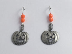 Pewter & Sterling Silver Jack O Lantern dangle Earrings-pumpkin, Halloween