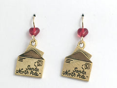 Gold tone Pewter & 14K GF Letter to Santa dangle Earrings-Post Office- holiday