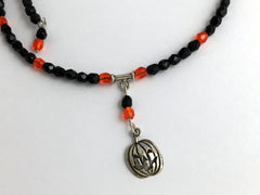 Black & Orange Glass Sterling Silver Jack O' Lantern Centerpiece Memory Wire Choker- Pumpkin, Halloween