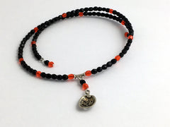 Black & Orange Glass Sterling Silver Jack O' Lantern Centerpiece Memory Wire Choker- Pumpkin, Halloween