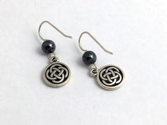 Pewter & Sterling Silver medium Round Celtic Knot dangle Earrings- Hematite