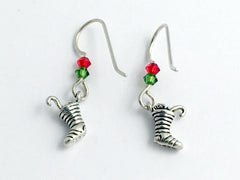 Sterling Silver tiny Christmas Stocking dangle earrings-holiday,stockings, santa
