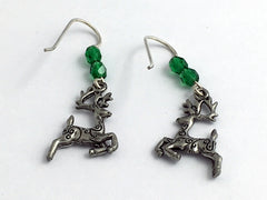 Pewter & Sterling Silver Reindeer with spiral dangle Earrings-Christmas- holiday
