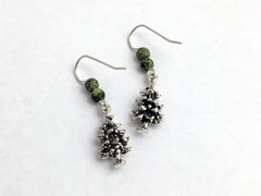 Sterling silver pine tree dangle earrings-trees,Christmas, evergreen, Russian Serpentine