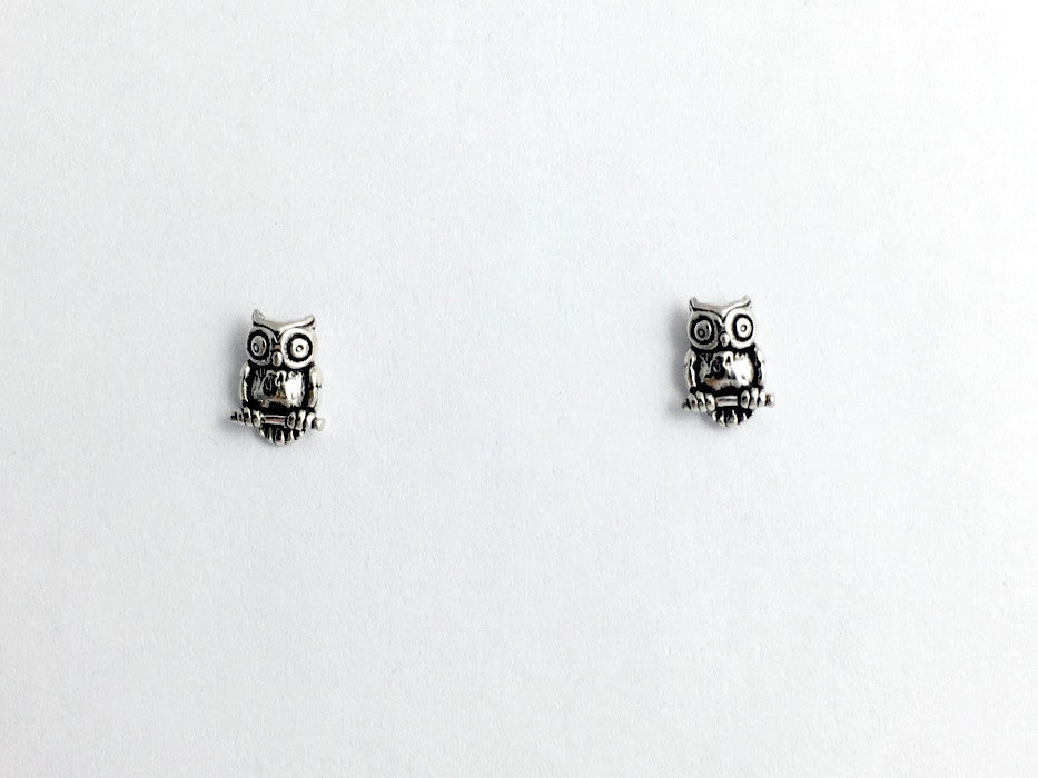 Sterling Silver and  Surgical Steel small Owl stud earrings- bird of prey-birds