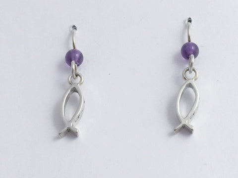 Sterling silver small Ichthus dangle earrings-religion-Jesus, faith, ichthys