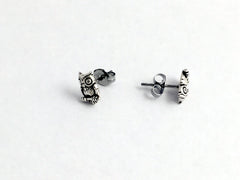 Sterling Silver and  Surgical Steel small Owl stud earrings- bird of prey-birds