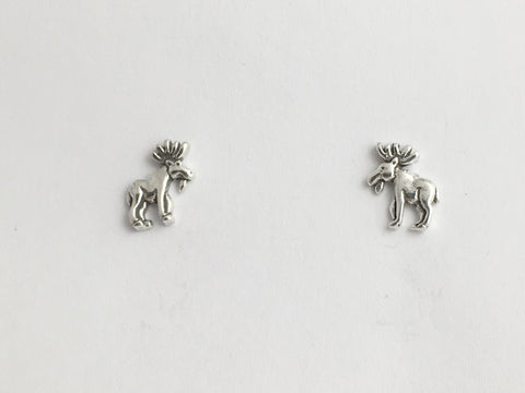 Sterling Silver & Surgical Steel small full body moose stud earrings- elk- bull