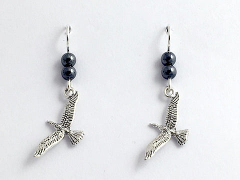 Sterling silver seagull in flight earrings-bird-gulls, sea gull, hematite, shore