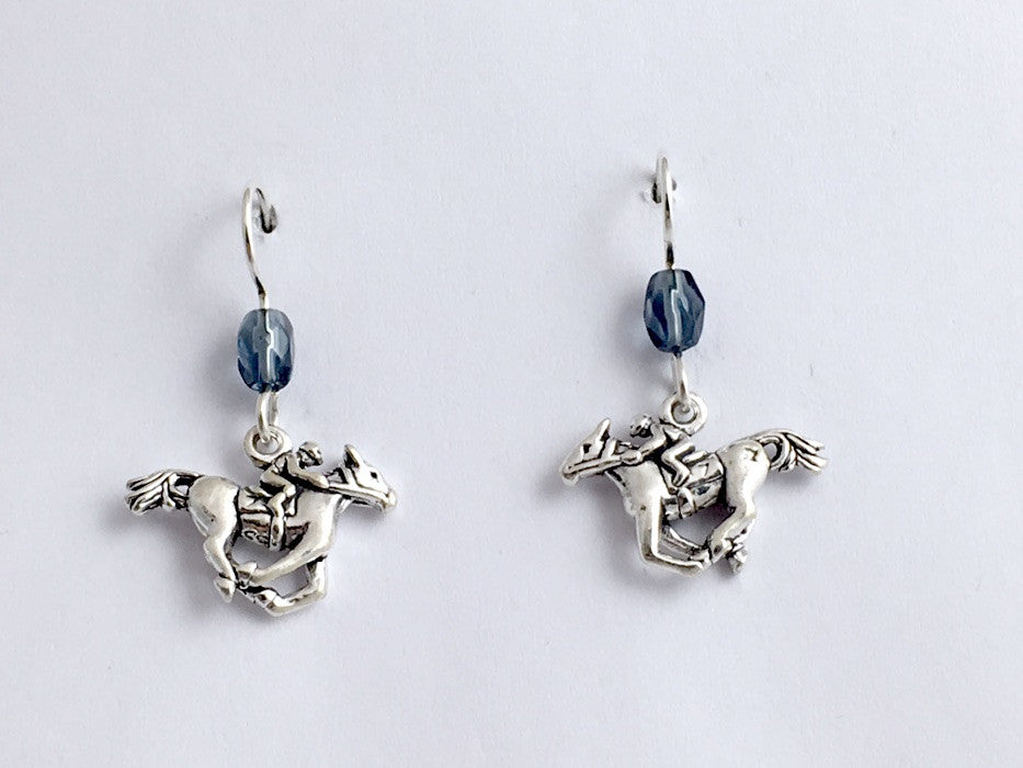 Sterling silver horse & rider dangle earrings-horses,equine, race, jockey,racing
