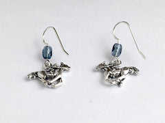 Sterling silver horse & rider dangle earrings-horses,equine, race, jockey,racing