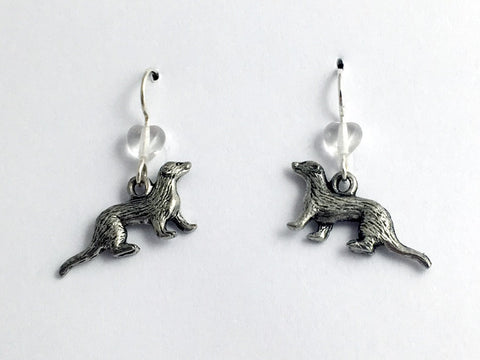 Pewter & Sterling silver ferret dangle earrings- polecat, weasel, ferrets,heart