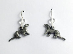 Pewter & Sterling silver ferret dangle earrings- polecat, weasel, ferrets,heart