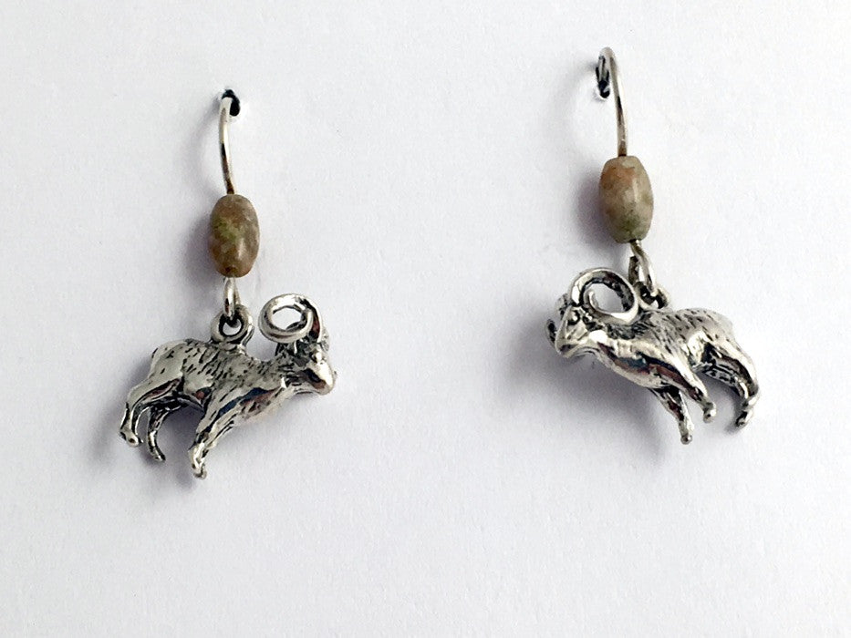 Sterling silver 3-D bighorn sheep dangle earrings- Rocky mountain,Autumn jasper