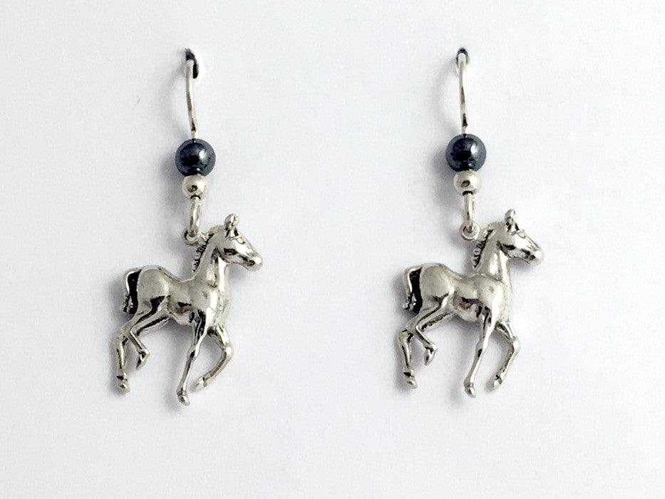 Sterling silver young horse dangle earrings- foal, colt, horses,equine,hematite