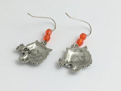 Pewter &  Sterling silver growling Tiger face dangle earrings-Tigers,big cat,
