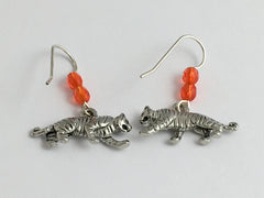 Pewter &  Sterling silver full body 3-D Tiger dangle earrings-Tigers, big cat,