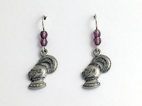 Pewter & sterling silver Knight In Armor Head earrings-Renaissance Faire- Fair