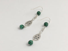 Sterling silver Celtic Trinity knot in drop dangle earrings-malachite, triquetra