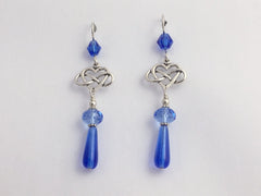Sterling Silver Infinity Heart dangle Earrings- elegant blue glass drops, love