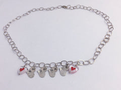 18 inch sterling silver cable chain Love Necklace, glass hearts, Heart