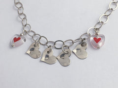 18 inch sterling silver cable chain Love Necklace, glass hearts, Heart