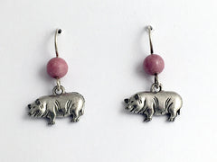 Pewter & Sterling silver full body pig dangle earrings-pigs,hogs,swine,rhodonite