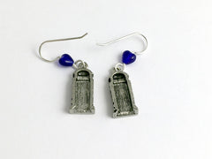 Pewter & sterling silver telephone booth dangle earrings-tardis-like, telephones