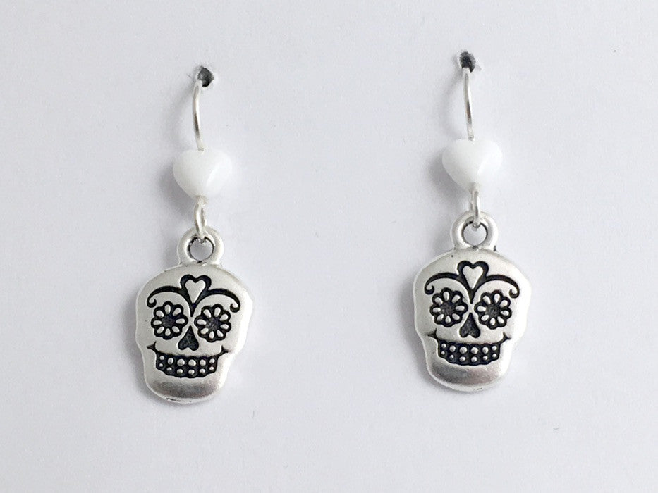 Pewter & Sterling silver Sugar Skull dangle Earrings-Calavera- Day of the Dead