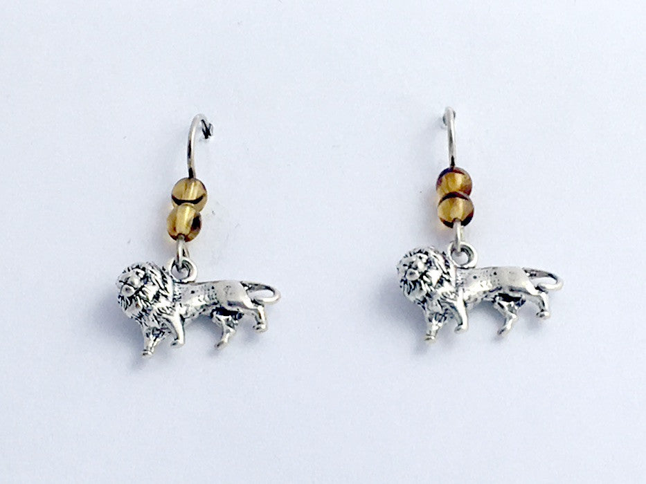 Sterling silver 3-D lion dangle earrings-African,  Big Cat, lions, mane, male,