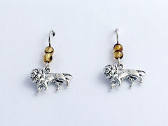Sterling silver 3-D lion dangle earrings-African,  Big Cat, lions, mane, male,