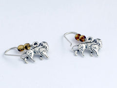Sterling silver 3-D lion dangle earrings-African,  Big Cat, lions, mane, male,