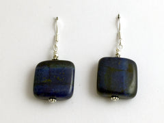 Sterling silver and Lapis Lazuli square bead dangle earrings- 1 5/8 inch long,